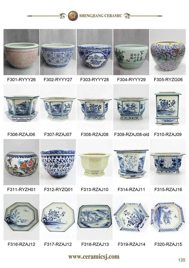 China Jingdezhen Blue and White Fishbowl Porcelain Planter with Lion Head Home Garden Ceramic Flower Pot Fish Pond