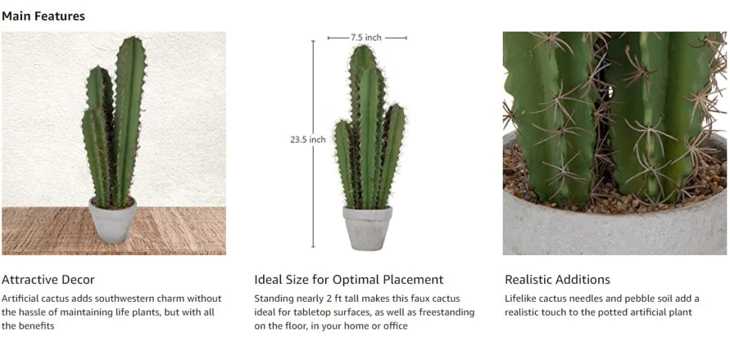 Decoration Home Decor Artificial 23-Inch Hedge Cactus Plant with Gray Plastic Flower Pot Planter
