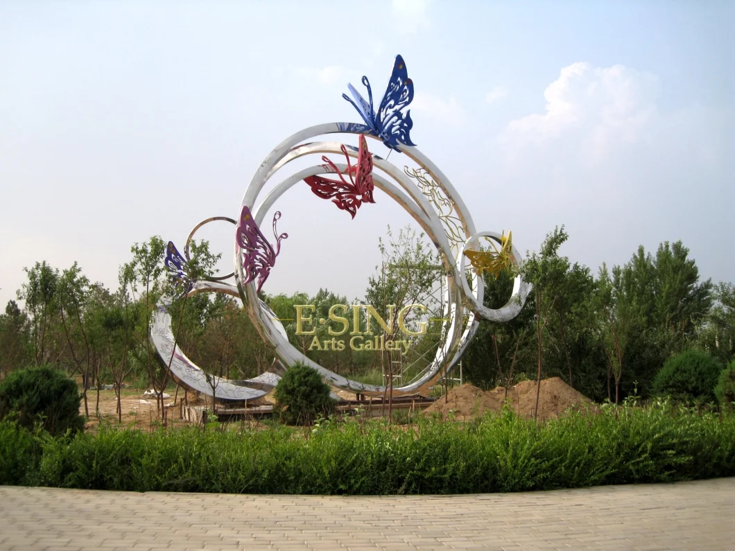 Cheap Handmade Outdoor Stainless Steel Circle Sculptures with Butterfly