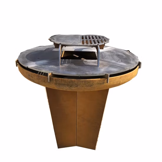 Corten Steel BBQ Fire Pit with Log Store for Garden Outdoor
