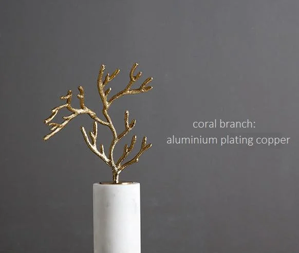 Light Luxury Home Accessories Art Metal Crafts Coral Branch with Marble Base for Living Room Home Decoration