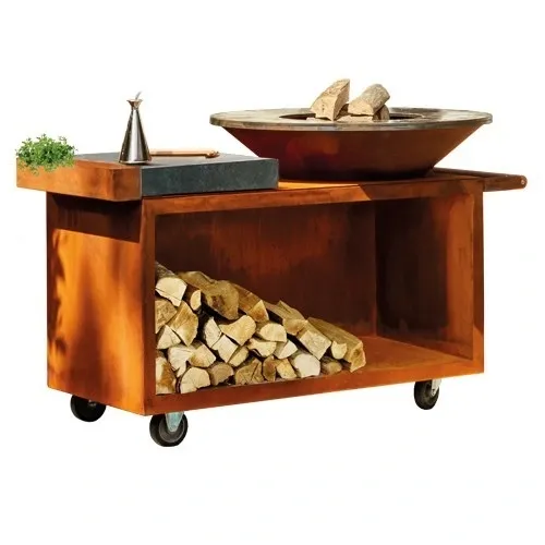 Corten Steel BBQ Fire Pit with Log Store for Garden Outdoor