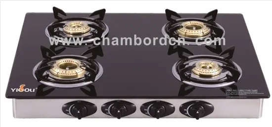 Cooking Appliance 4 Brass Burner Glass Mirror Finish Black Gas Stove