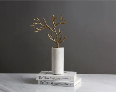 Light Luxury Home Accessories Art Metal Crafts Coral Branch with Marble Base for Living Room Home Decoration