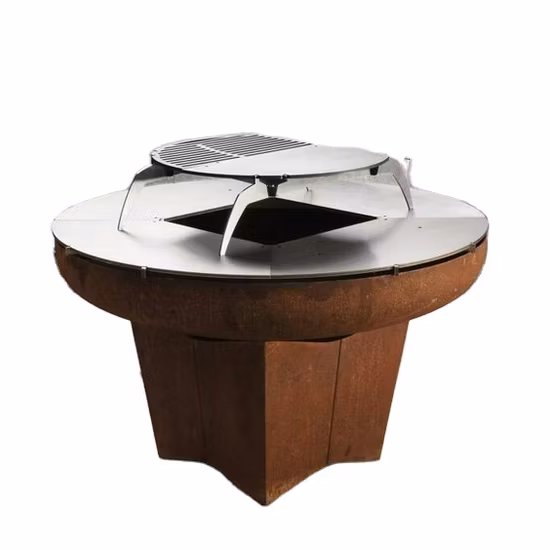 Corten Steel BBQ Fire Pit with Log Store for Garden Outdoor