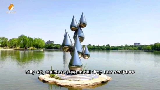 Garden Statue Stainless Steel Sculpture Polished Water Drop Shape Sculpture