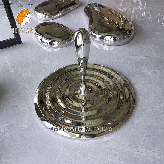 Garden Statue Stainless Steel Sculpture Polished Water Drop Shape Sculpture
